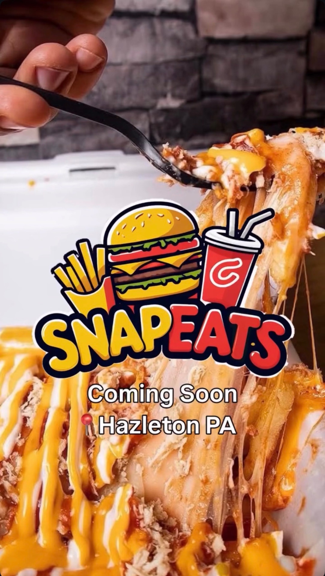 SnapEats logo over a tray of loaded cheesy fries